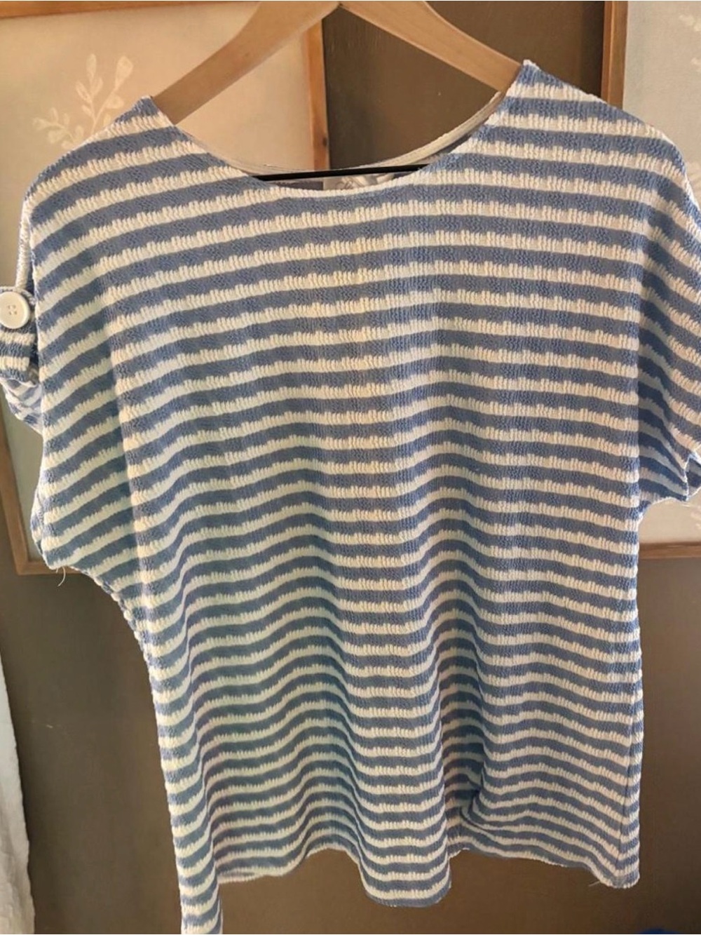 Striped Blue and White Short Sleeve Women's Top